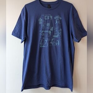 The Office Dinner Party Print Short Sleeve T-Shirt Size L Unisex. Blue On Blue.